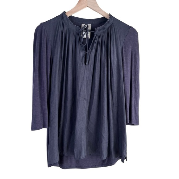 Anthropologie Dolan Lucille Pleated Tie Neck Peasant Blouse in Charcoal Gray, S - Picture 2 of 9